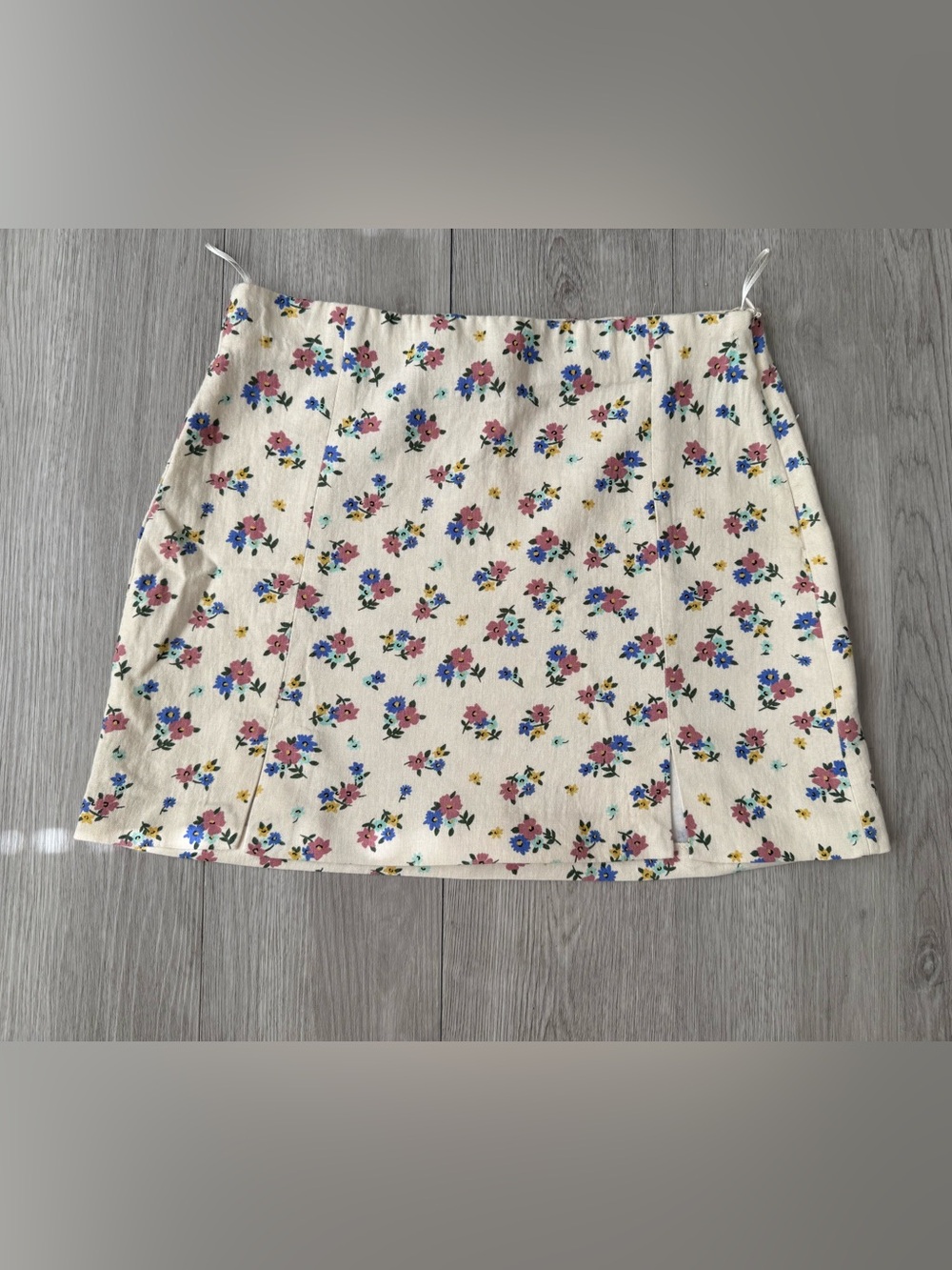 Zara Women’s Ivory Floral Linen Viscose A-Line Mini Skirt Zip Size M